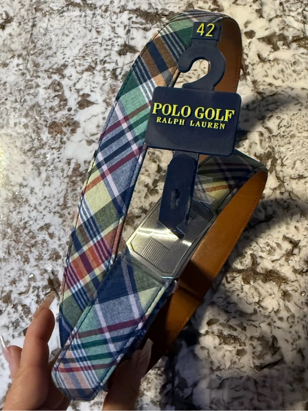 Polo Golf Ralph Lauren Men's Plaid Golf Belt Size 42 NWT Multicolor Leather